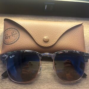 Ray-Ban RB3016 Clubmaster Square Sunglasses, Spotted Grey & Green/Grey Gradient,